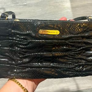 Michael Kors ruched black snake-skin patterned shoulder bag/clutch.